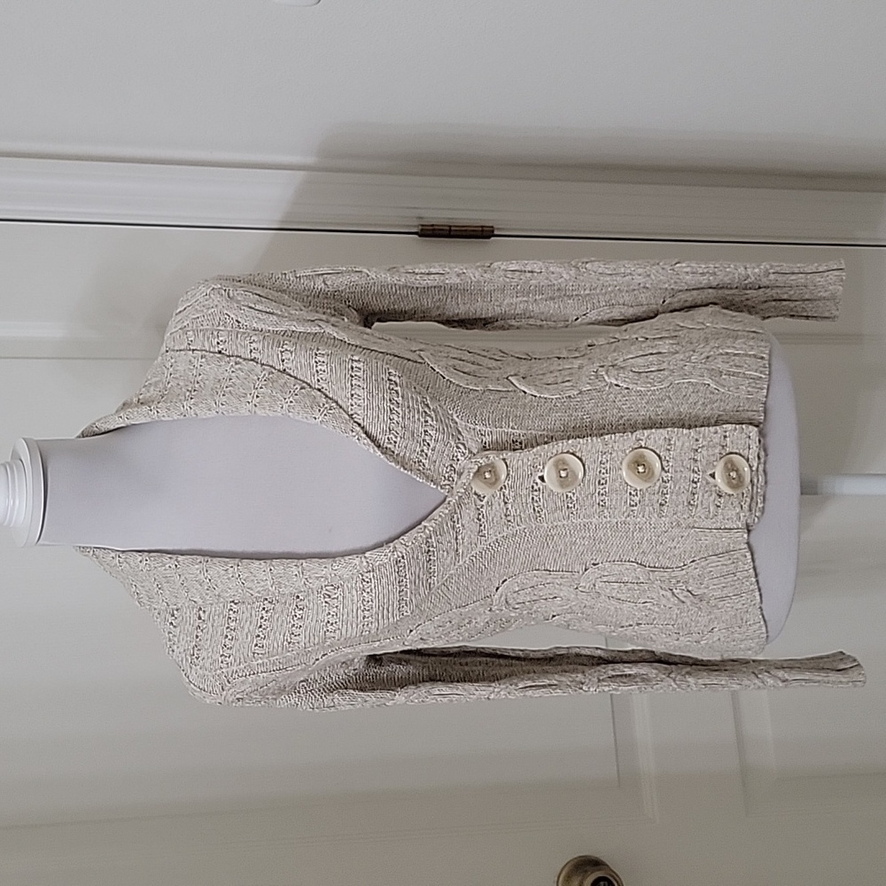 The Limited Size XS Oatmeal Colored Cable Knit Cardigan, 4 Button Front Closure